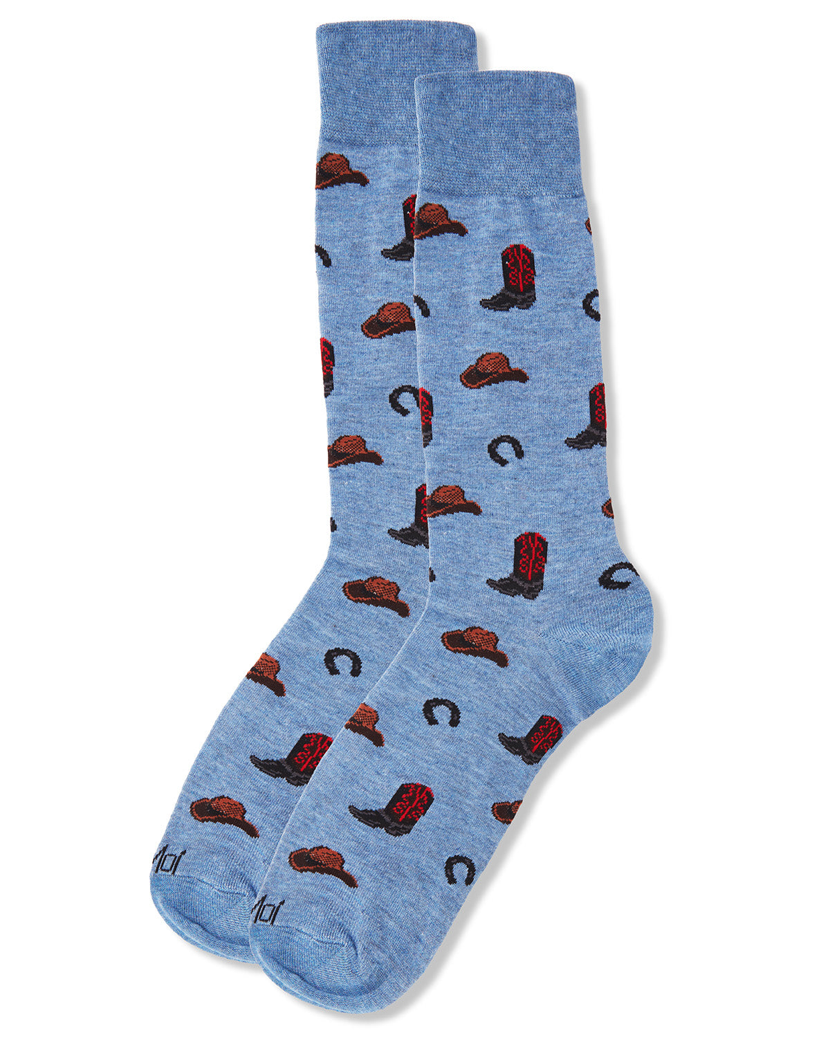 Men's Rodeo Cowboy Bamboo Blend Novelty Crew Sock : Color: Denim Heather