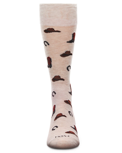 Men's Rodeo Cowboy Bamboo Blend Novelty Crew Sock : Color: Ivory