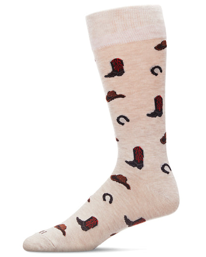 Men's Rodeo Cowboy Bamboo Blend Novelty Crew Sock : Color: Ivory