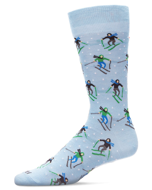 Men's "Skier's Paradise" Rayon from Bamboo Blend Novelty Crew Sock : Color: Light Blue