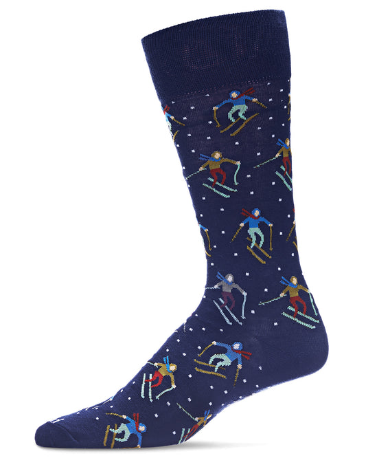 Men's "Skier's Paradise" Rayon from Bamboo Blend Novelty Crew Sock : Color: Navy Blazer