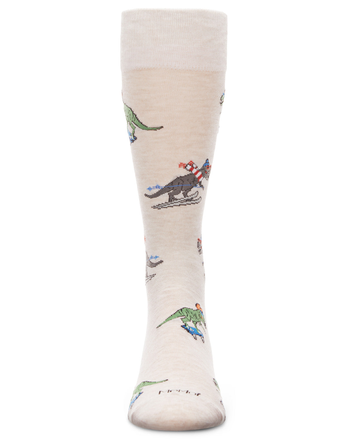 Men's Skiing and Skating Dinosaurs Bamboo Blend Novelty Crew Sock : Color: Navy Blazer