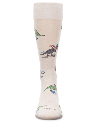Men's Skiing and Skating Dinosaurs Bamboo Blend Novelty Crew Sock : Color: Navy Blazer