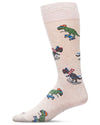 Men's Skiing and Skating Dinosaurs Bamboo Blend Novelty Crew Sock : Color: Ivory