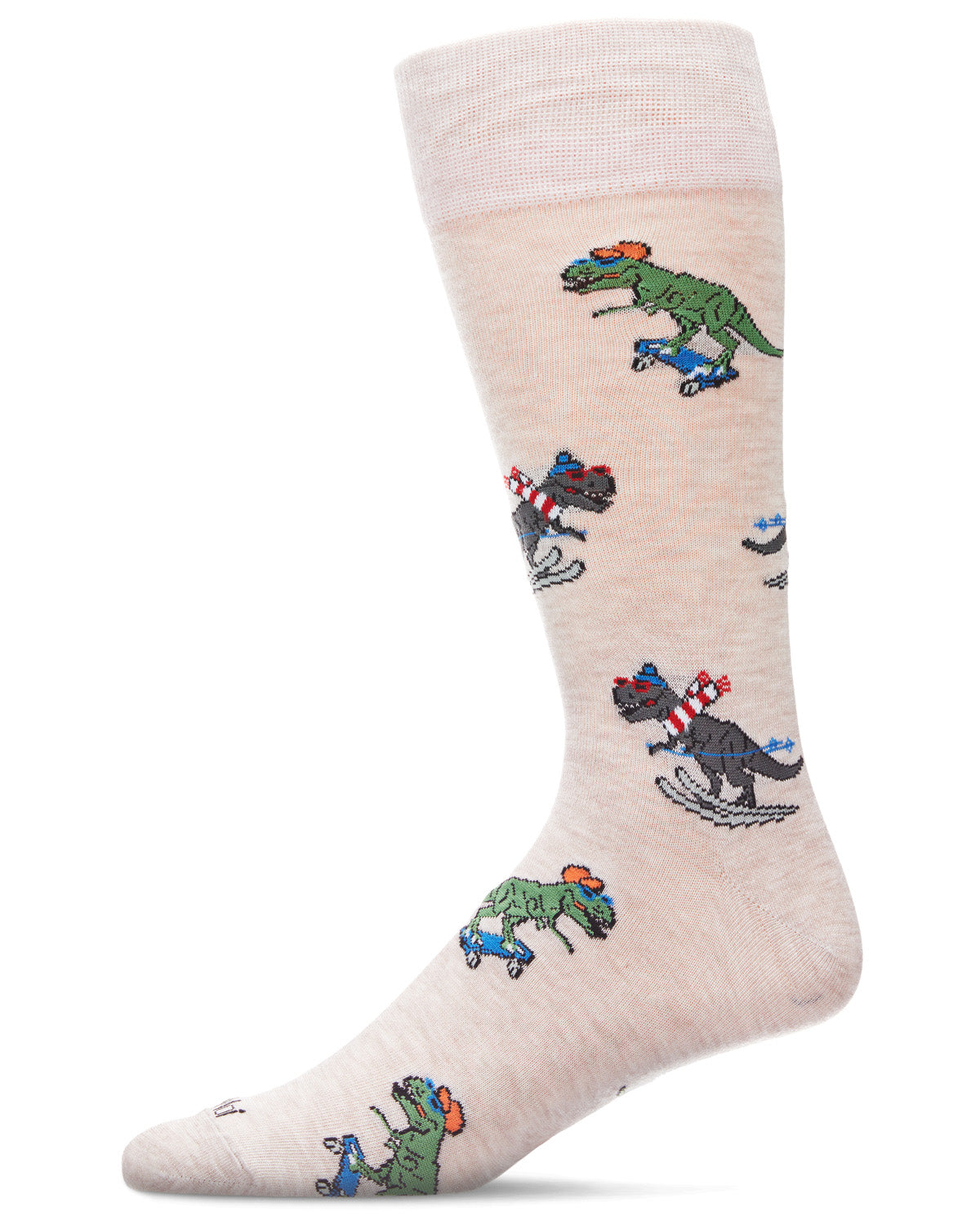 Men's Skiing and Skating Dinosaurs Bamboo Blend Novelty Crew Sock : Color: Ivory