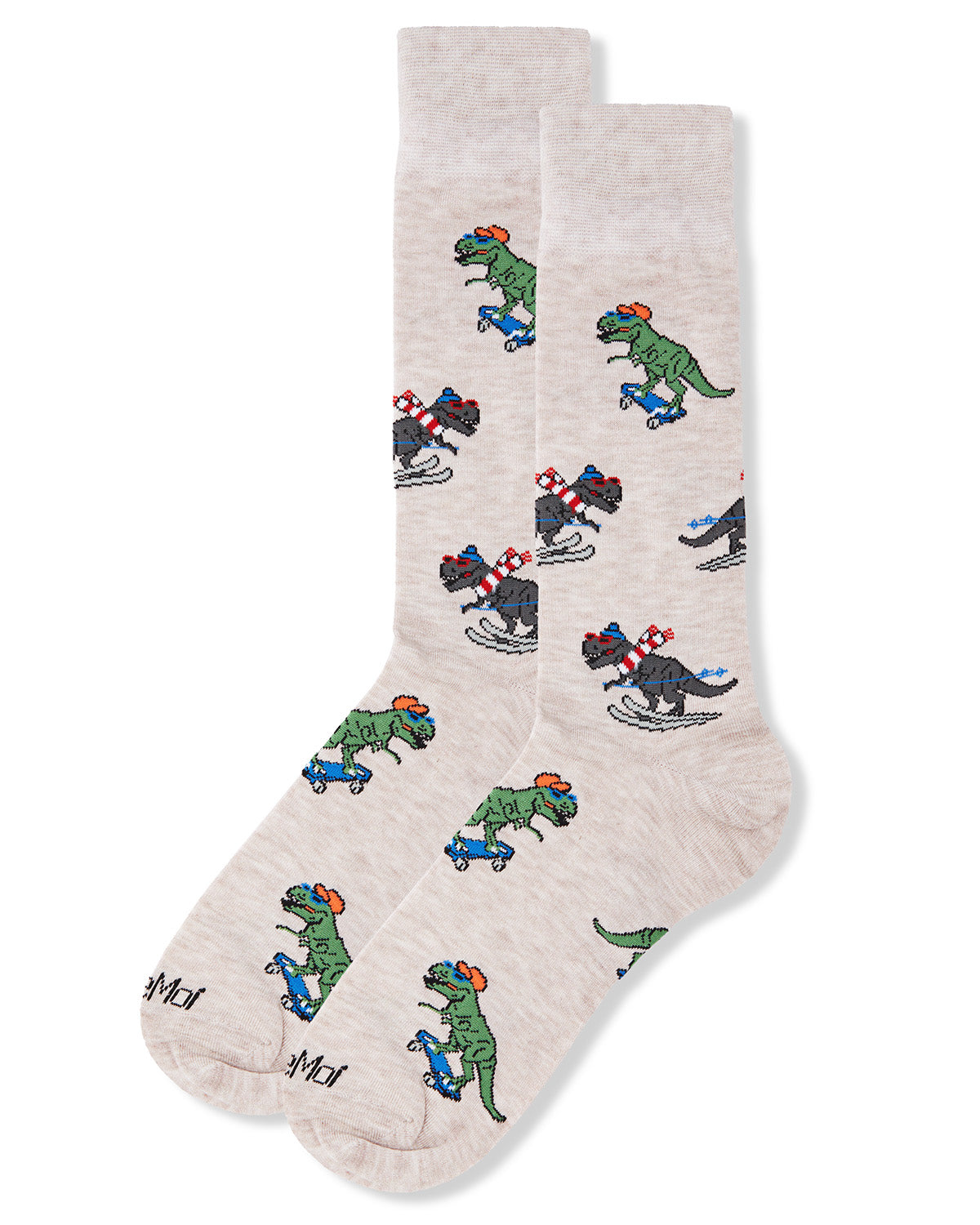 Men's Skiing and Skating Dinosaurs Bamboo Blend Novelty Crew Sock : Color: Navy Blazer