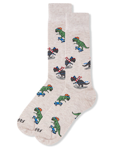 Men's Skiing and Skating Dinosaurs Bamboo Blend Novelty Crew Sock : Color: Navy Blazer