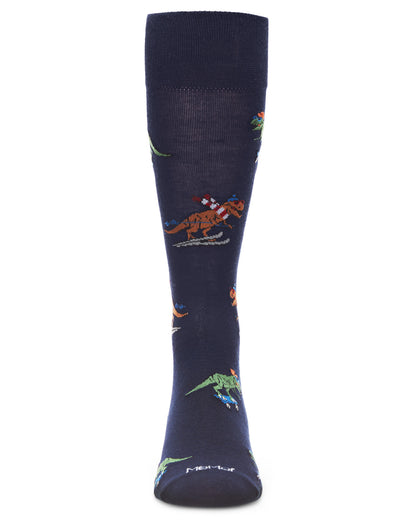 Men's Skiing and Skating Dinosaurs Bamboo Blend Novelty Crew Sock : Color: Navy Blazer