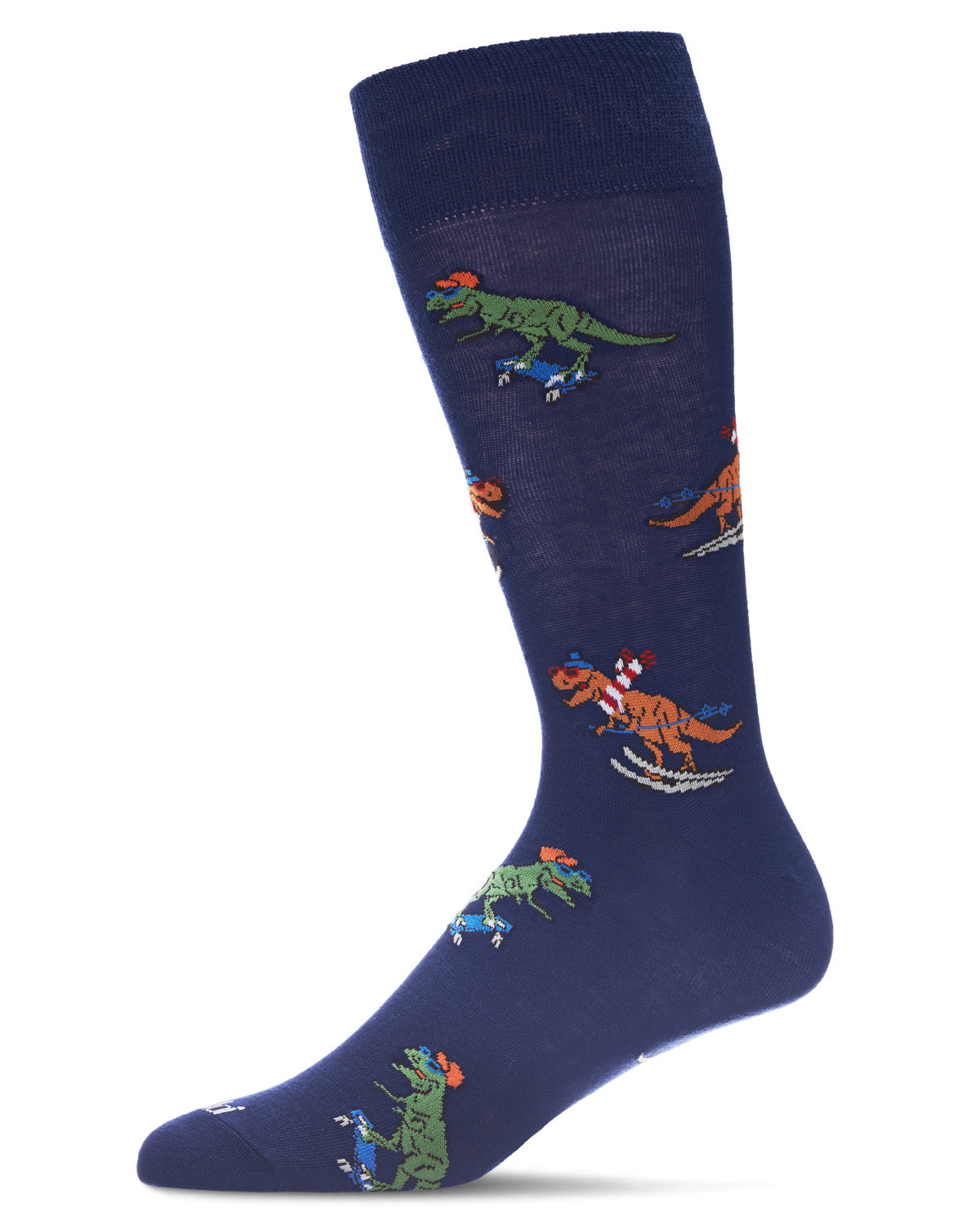 Men's Skiing and Skating Dinosaurs Bamboo Blend Novelty Crew Sock : Color: Navy Blazer