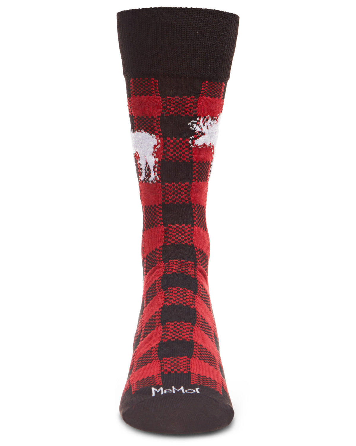 Men's Buffalo Plaid Checked Moose Holiday Crew Socks : Color: Black-Red