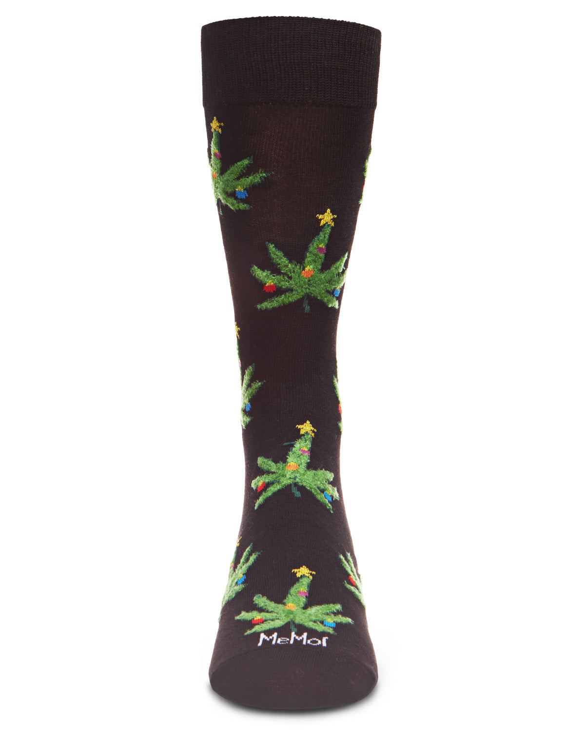 Men's Marijuana Leaf Trees Holiday Novelty Crew Sock : Color: Black