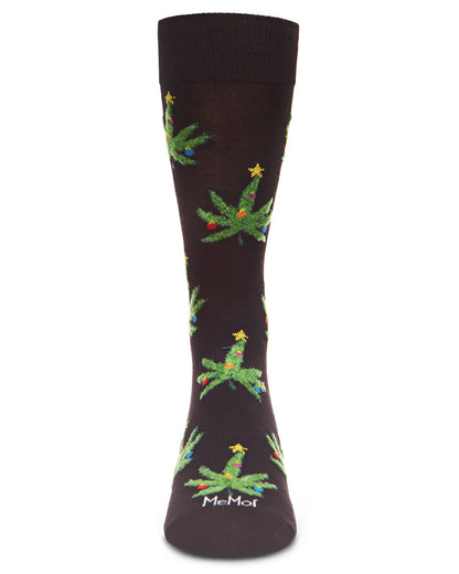 Men's Marijuana Leaf Trees Holiday Novelty Crew Sock : Color: Black