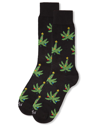 Men's Marijuana Leaf Trees Holiday Novelty Crew Sock : Color: Black