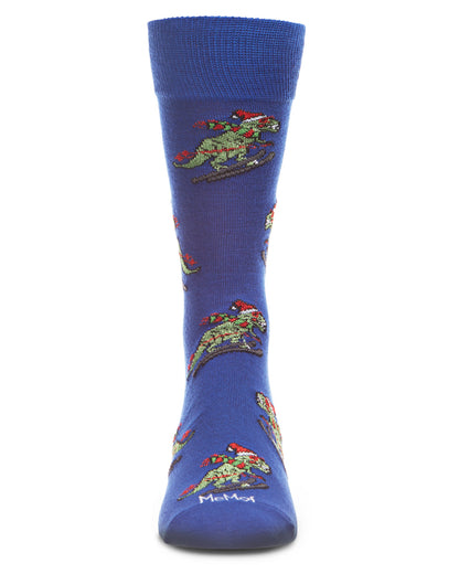 Men's Skiing Winter Dinos Holiday Novelty Crew Sock : Color: Royal Blue