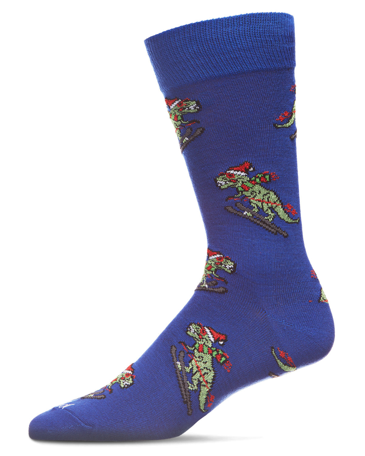 Men's Skiing Winter Dinos Holiday Novelty Crew Sock : Color: Royal Blue