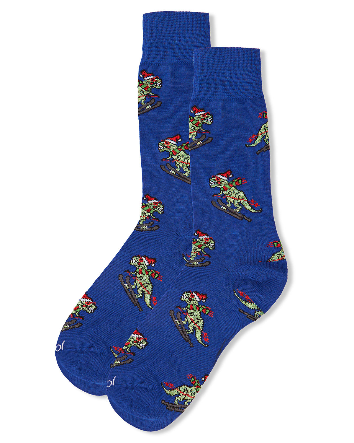 Men's Skiing Winter Dinos Holiday Novelty Crew Sock : Color: Royal Blue