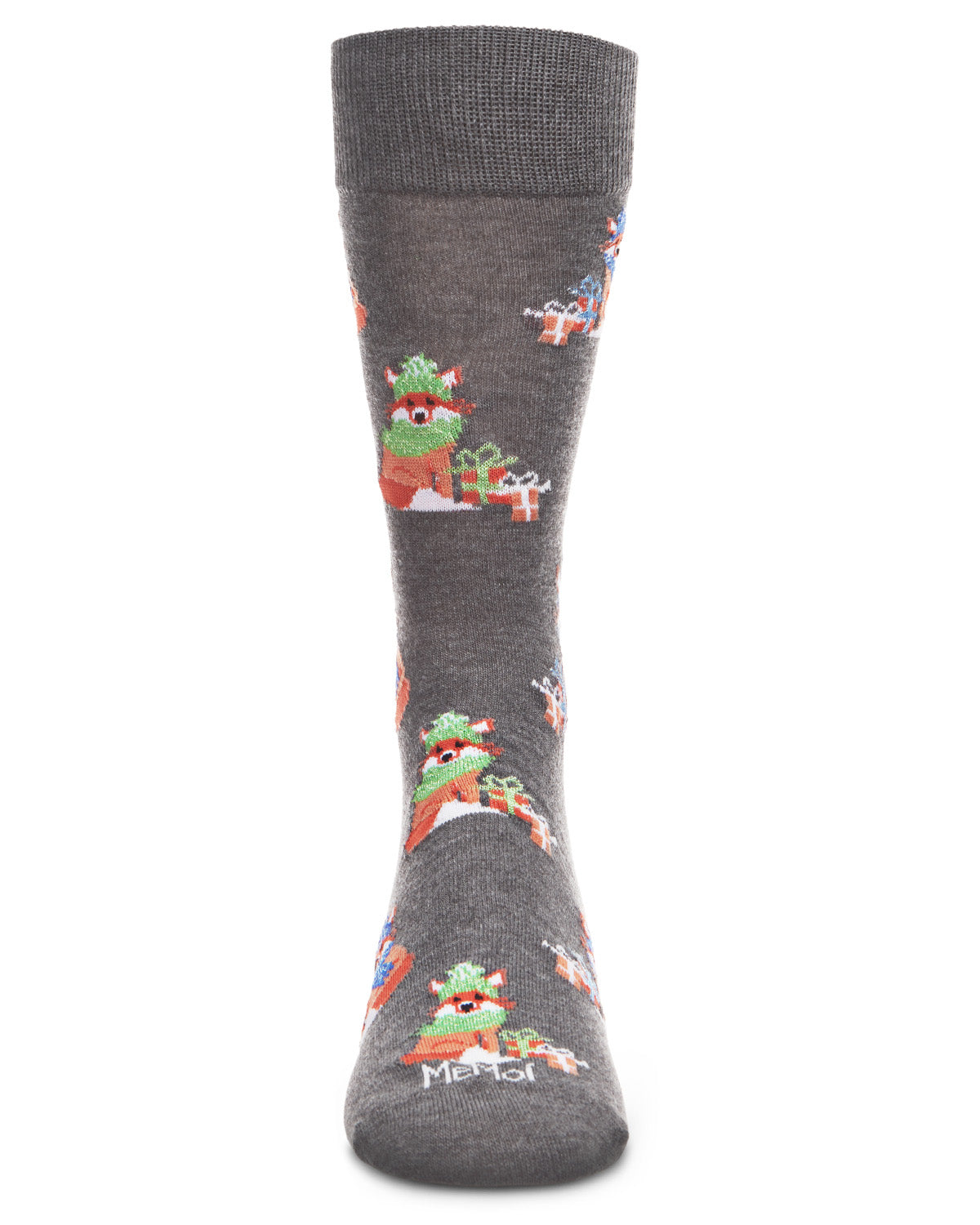 Men's Festive Foxes with Boxes Holiday Novelty Crew Socks : Color: Dark Gray Heather