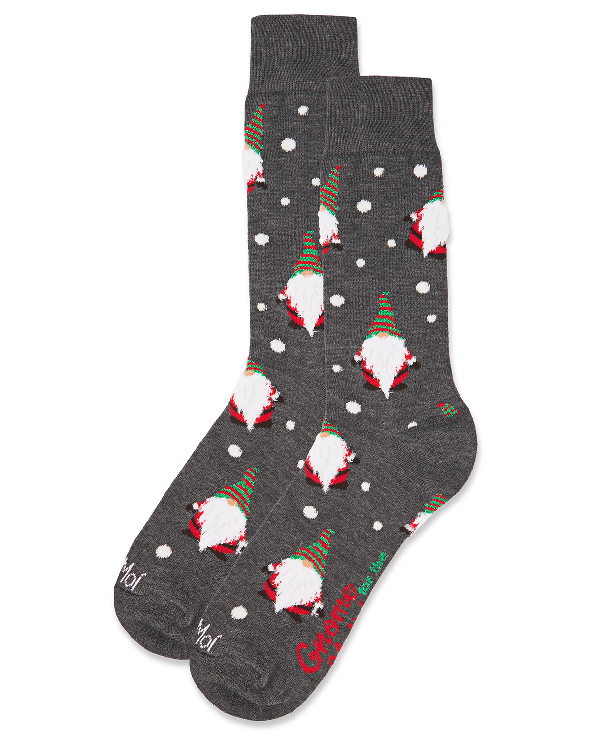 Men's "Gnome For The Holidays" Christmas Novelty Crew Sock : Color: Dark Gray Heather