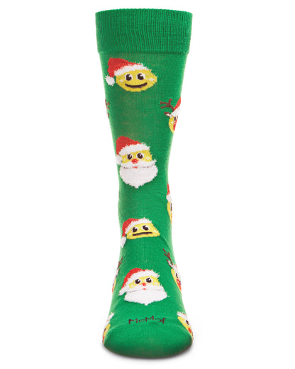 Men's Smiley Face Santa Holiday Novelty Crew Socks : Color: Green