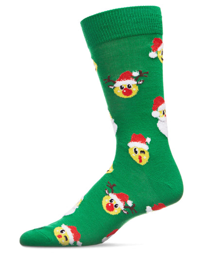 Men's Smiley Face Santa Holiday Novelty Crew Socks : Color: Green