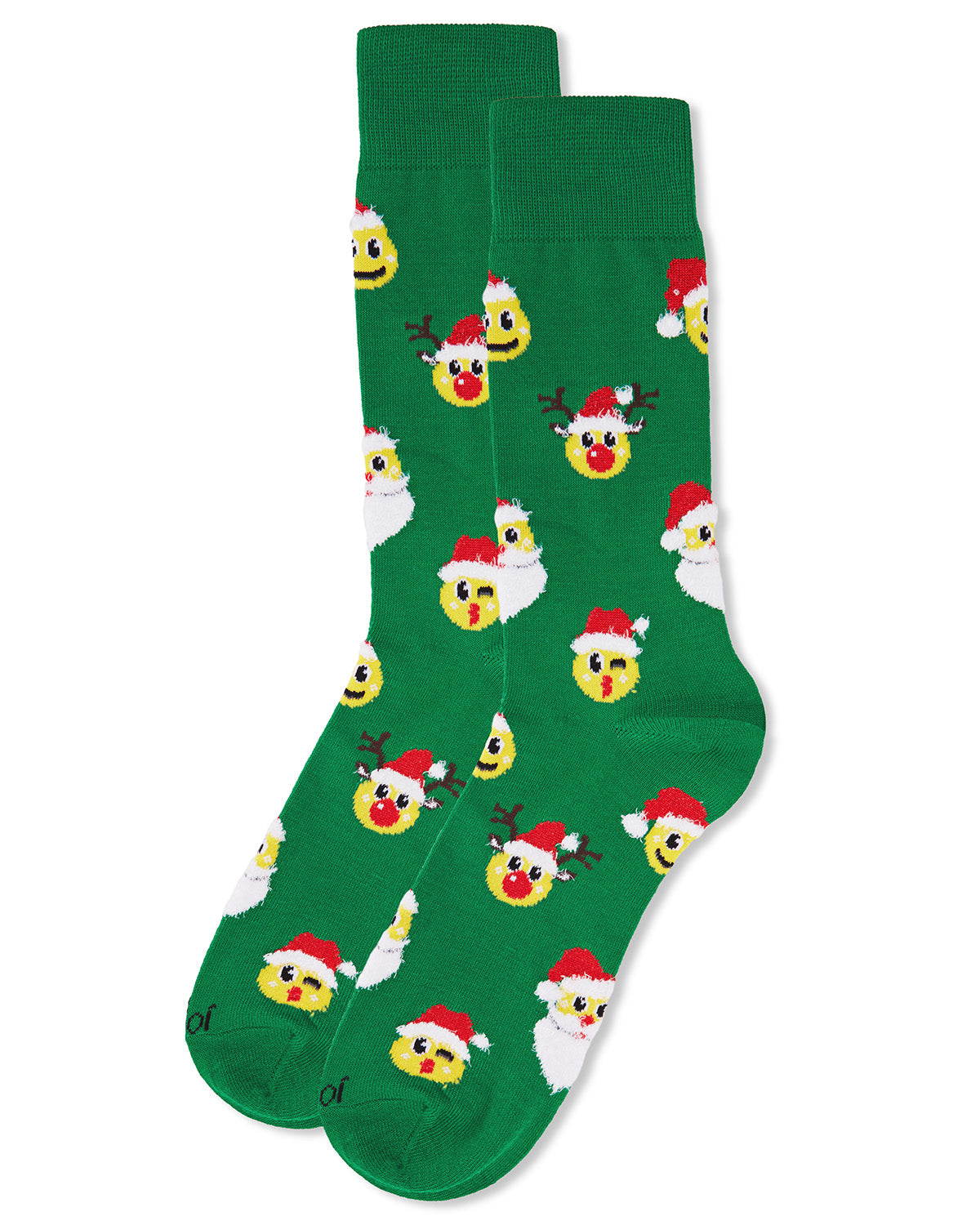 Men's Smiley Face Santa Holiday Novelty Crew Socks : Color: Green