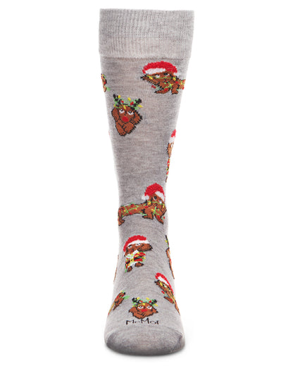 Men's Lit Dachshund Dog Holiday Novelty Crew Socks : Color: Med Gray Heather
