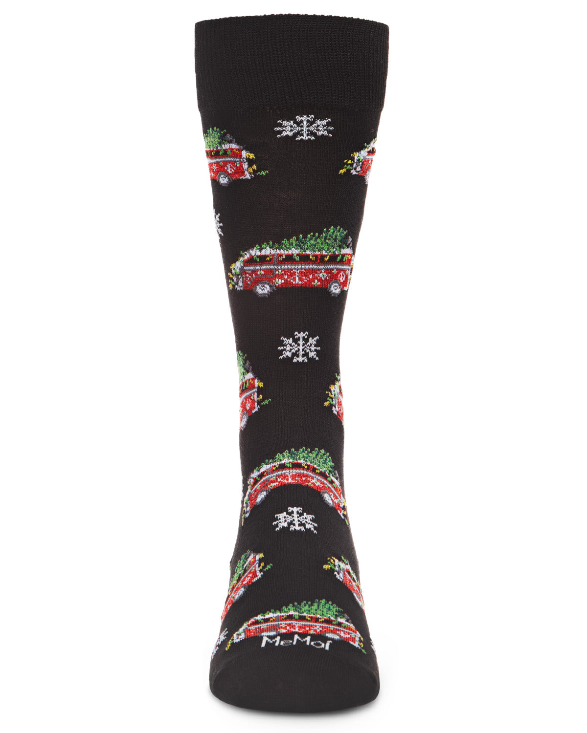 Men's Festive Retro Bus Holiday Novelty Crew Socks : Color: Black