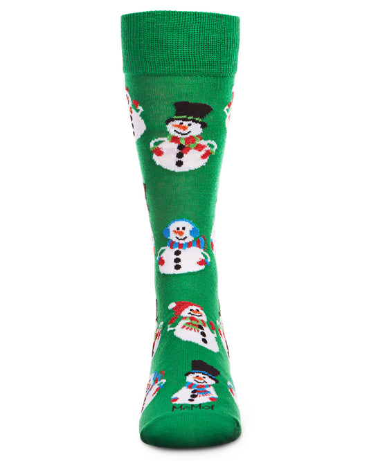 Men's Jolly Holiday Happy Snowmen Novelty Crew Socks : Color: Green