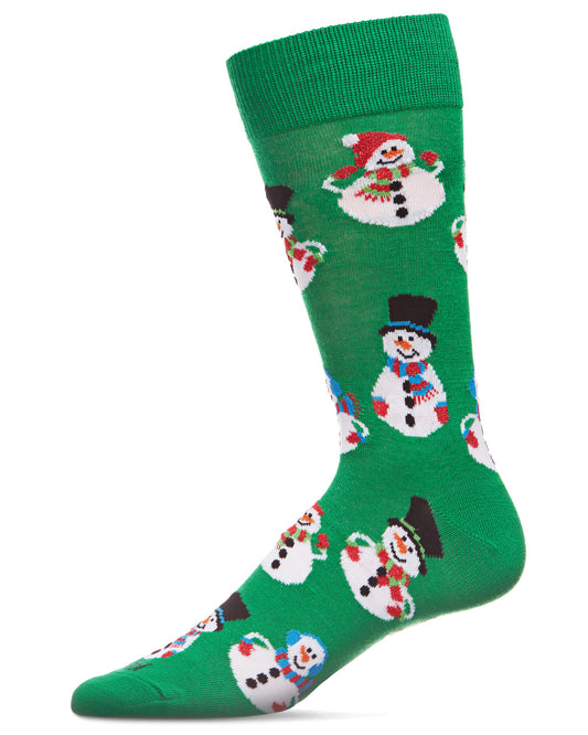 Men's Jolly Holiday Happy Snowmen Novelty Crew Socks : Color: Green