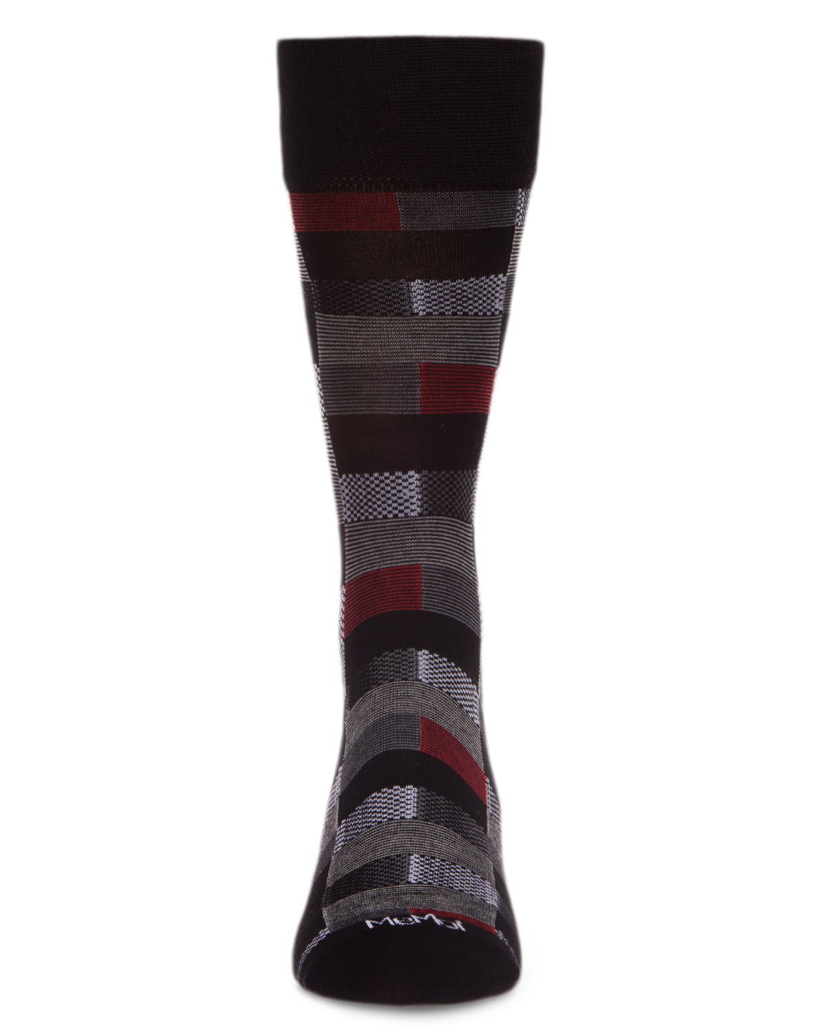 Men's Checkerboard Plaid Bamboo Dress Crew Socks : Color: Black