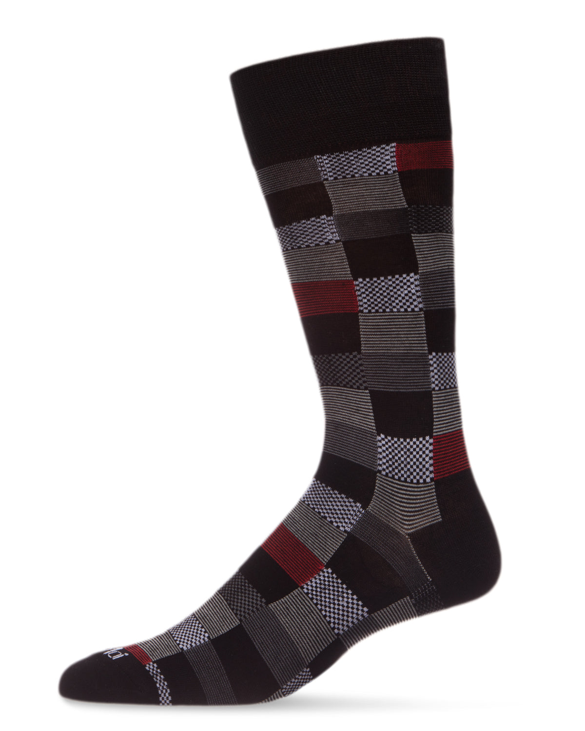 Men's Checkerboard Plaid Bamboo Dress Crew Socks : Color: Black