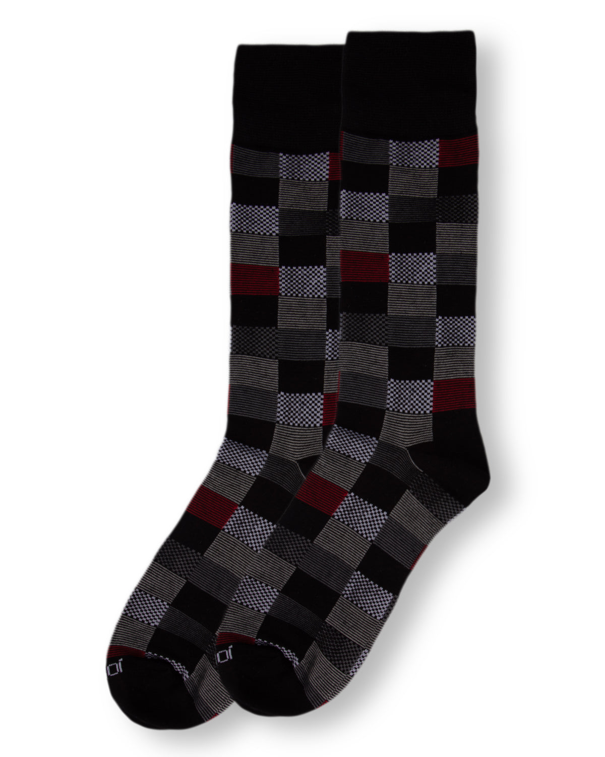 Men's Checkerboard Plaid Bamboo Dress Crew Socks : Color: Black
