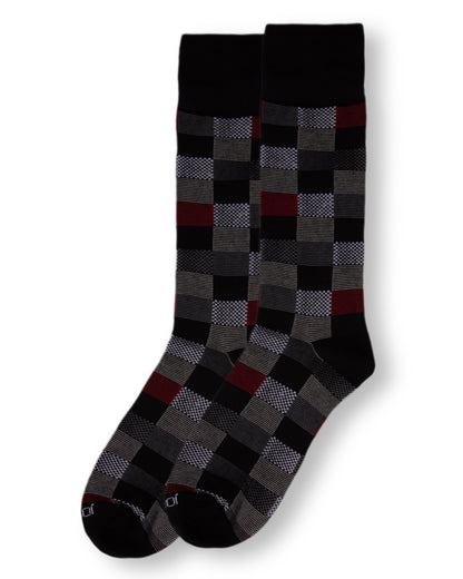 Men's Checkerboard Plaid Bamboo Dress Crew Socks : Color: Black
