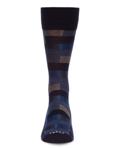 Men's Checkerboard Plaid Bamboo Dress Crew Socks : Color: Black