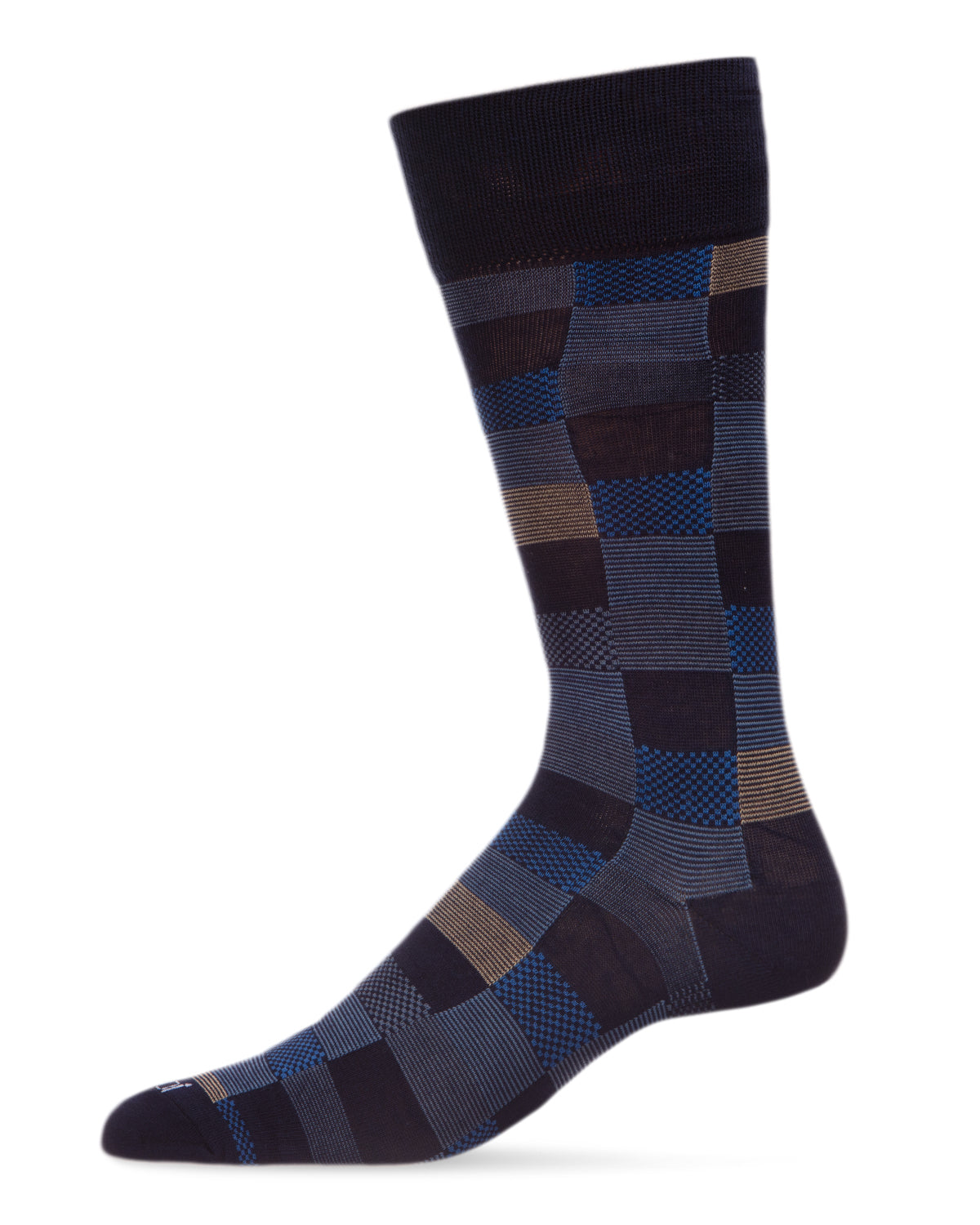 Men's Checkerboard Plaid Bamboo Dress Crew Socks : Color: Navy