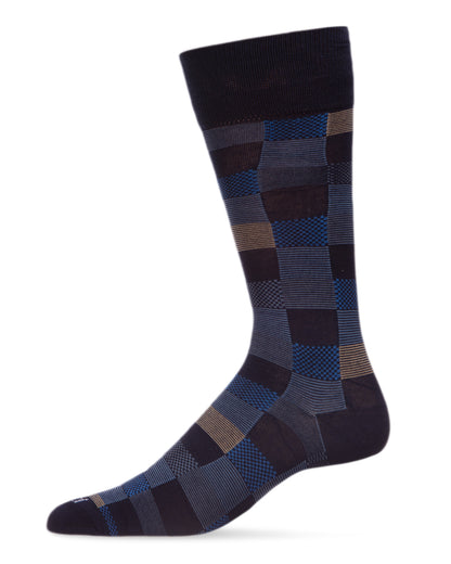 Men's Checkerboard Plaid Bamboo Dress Crew Socks : Color: Navy