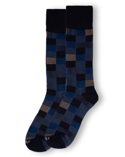 Men's Checkerboard Plaid Bamboo Dress Crew Socks : Color: Black