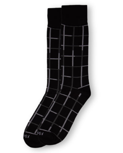 Men's Classic Windowpane Bamboo Dress Crew Socks : Color: Black