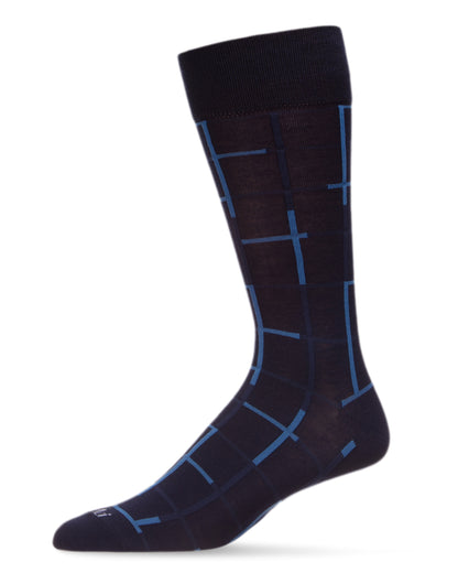 Men's Classic Windowpane Bamboo Dress Crew Socks : Color: Navy