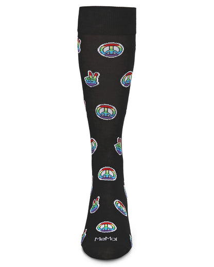 Men's Colorful Rainbow Peace Out Bamboo Blend Novelty Crew Sock : Color: Black