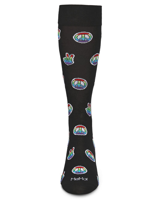 Men's Colorful Rainbow Peace Out Bamboo Blend Novelty Crew Sock : Color: Black
