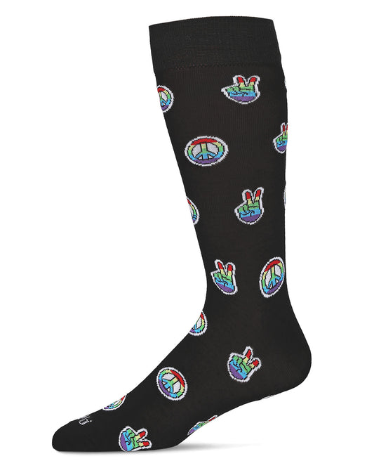Men's Colorful Rainbow Peace Out Bamboo Blend Novelty Crew Sock : Color: Black