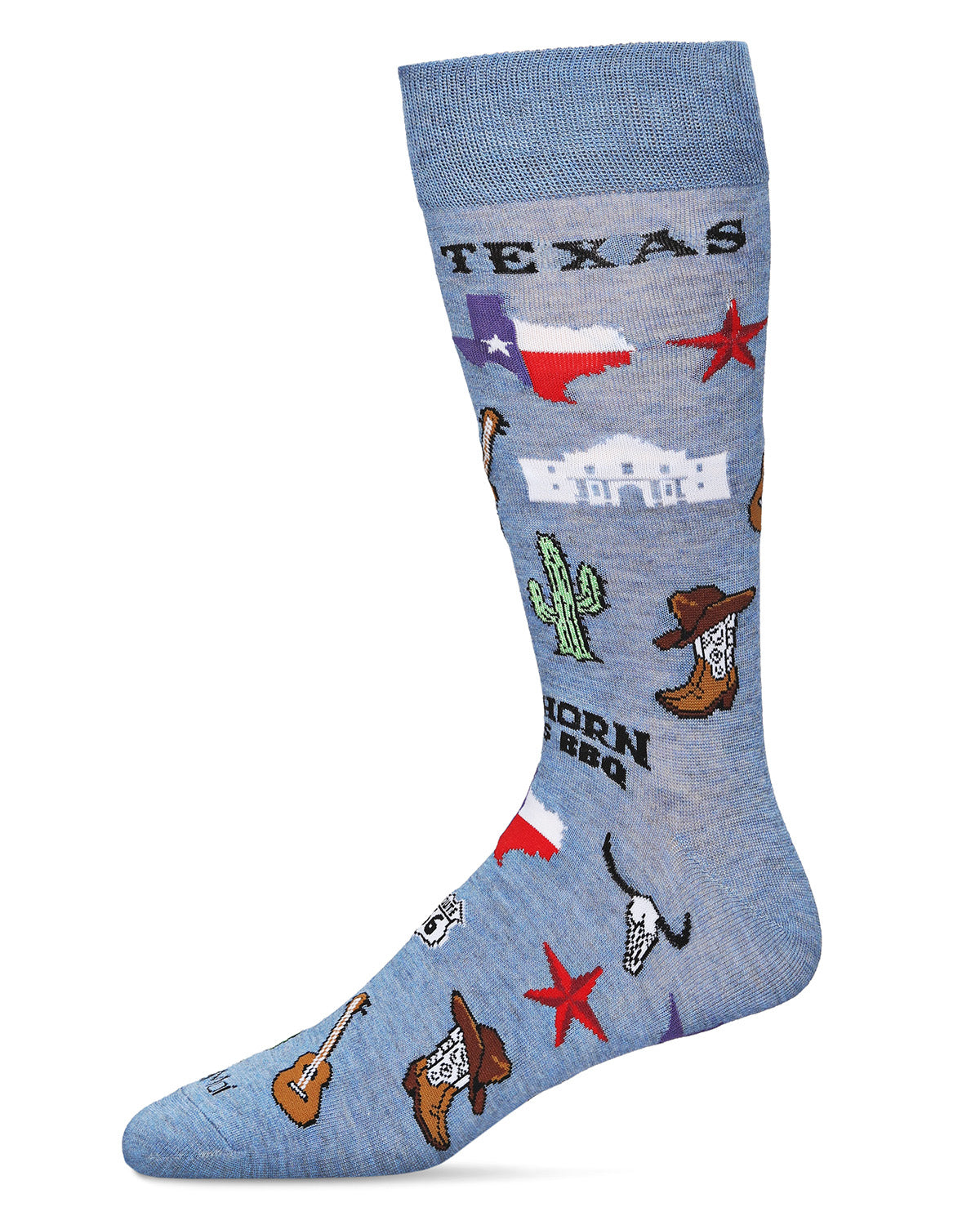 Men's "Don't Mess With Texas" Rayon from Bamboo Blend Novelty Crew Sock : Color: Denim Heather