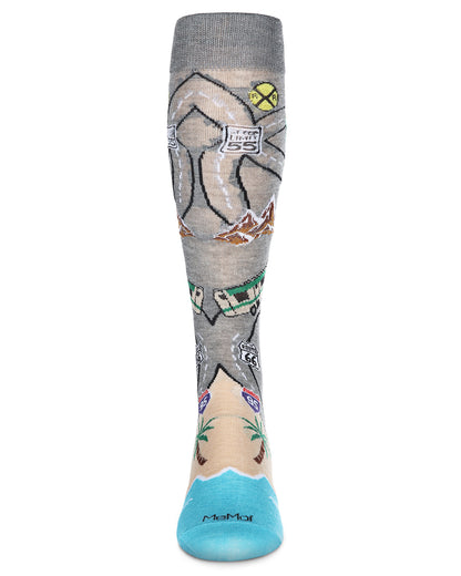 Men's Road Trip Fun Rayon From Bamboo Crew Socks : Color: Med Gray Heather