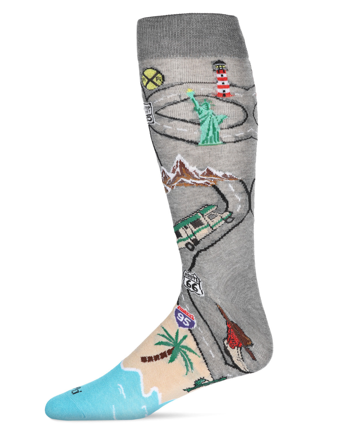 Men's Road Trip Fun Rayon From Bamboo Crew Socks : Color: Med Gray Heather
