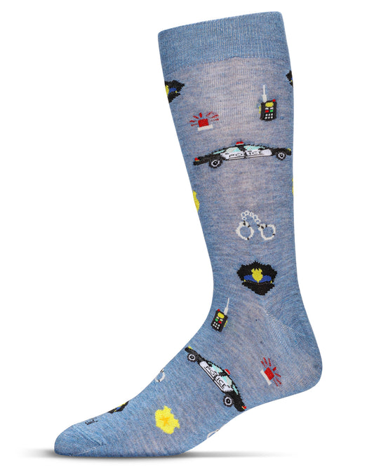 Men's Police Bamboo Crew Socks : Color: Denim Heather