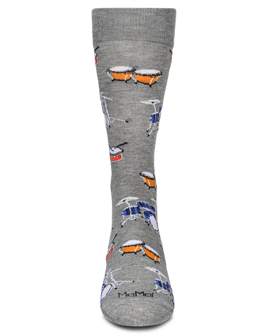 Men's Embroidered Drums Bamboo Crew Socks : Color: Med Gray Heather