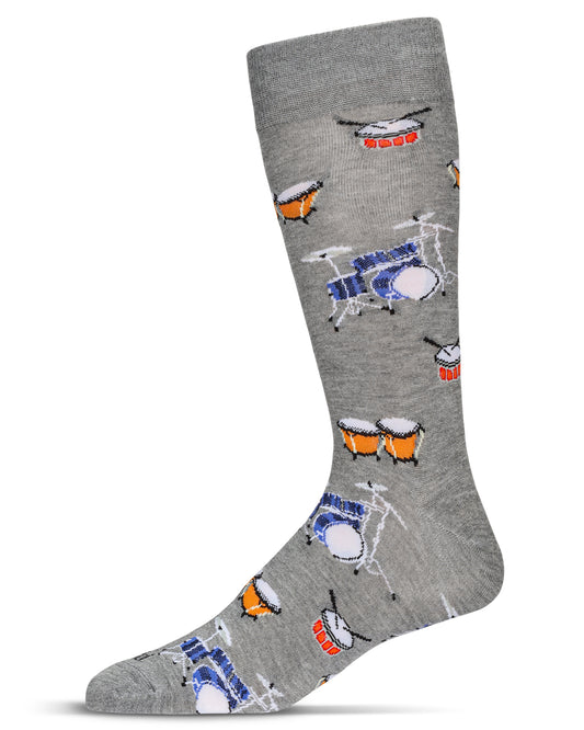 Men's Embroidered Drums Bamboo Crew Socks : Color: Med Gray Heather