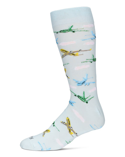 Men's Airplanes Bamboo Crew Socks : Color: Light Blue