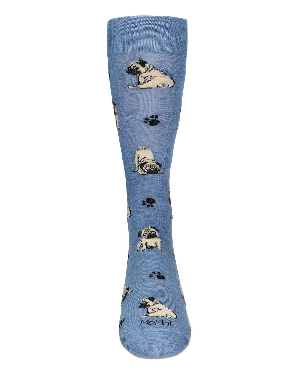 Men's Embroidered Pugs Bamboo Crew Socks : Color: Denim Heather